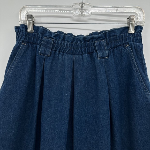 Vintage Denim Skirt Medium Pleated Pockets Elastic High Waist Quiet Luxury USA - Picture 3 of 7